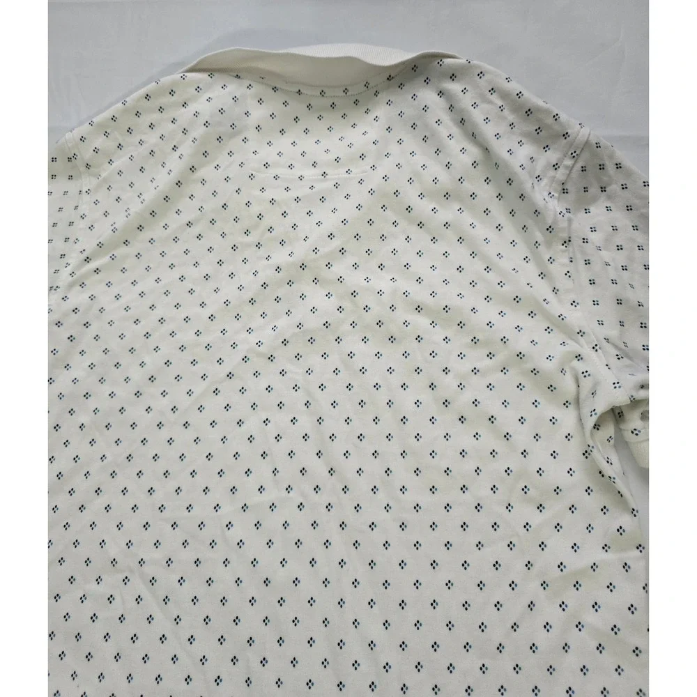 Banana Republic Luxury Touch Polo Shirt XXS Slim Fit White Blue Diamond Print